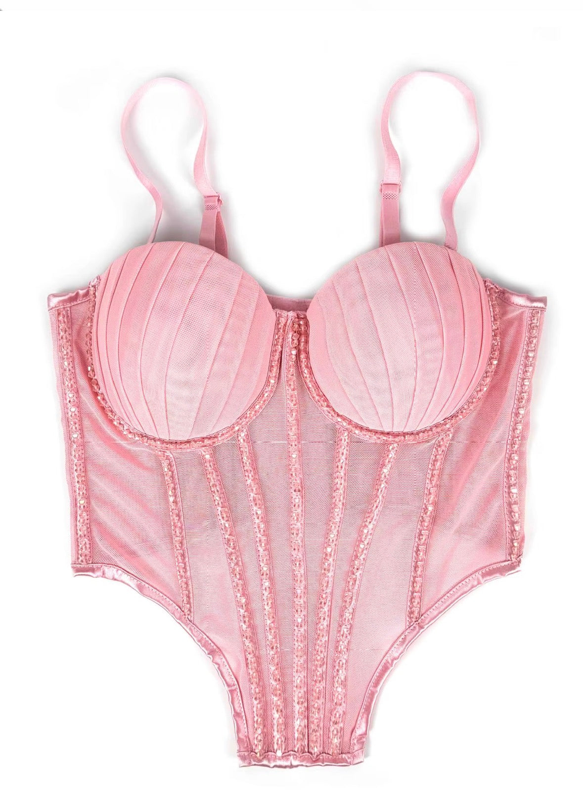 Corset coral de brillos rosa