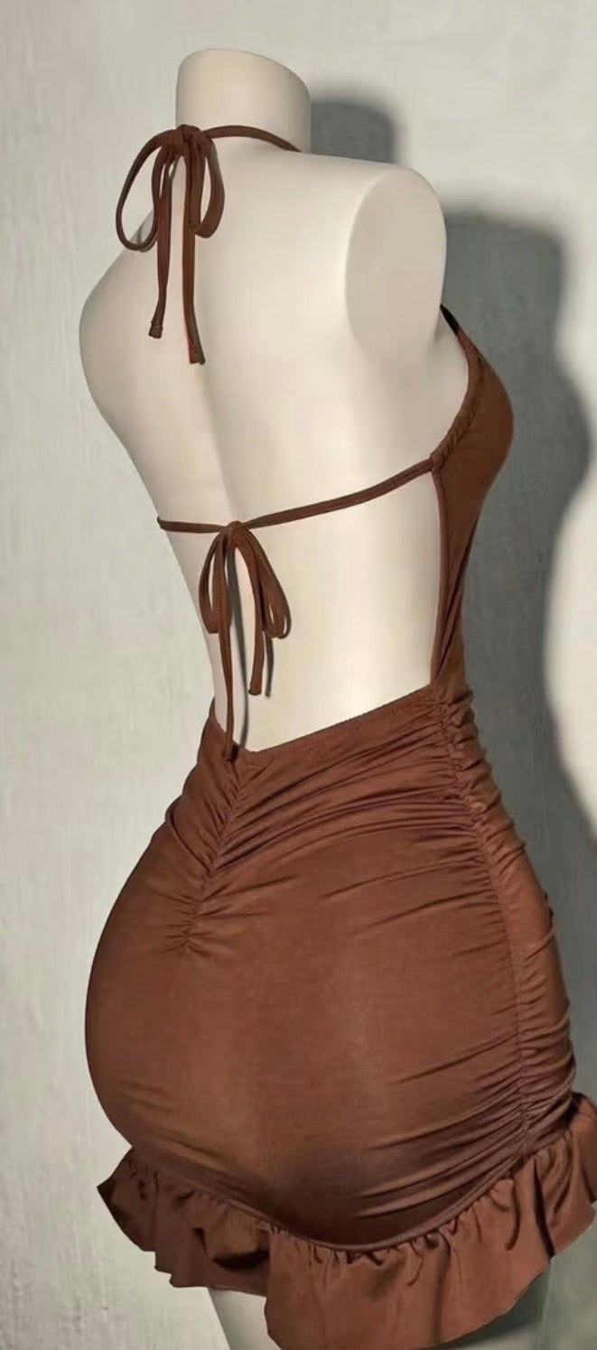 Vestido maia corto café terracota
