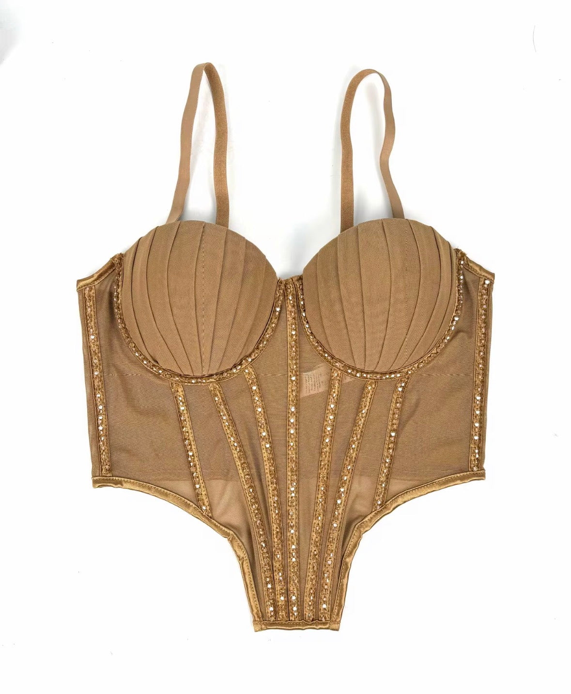 Corset coral de brillos cafe