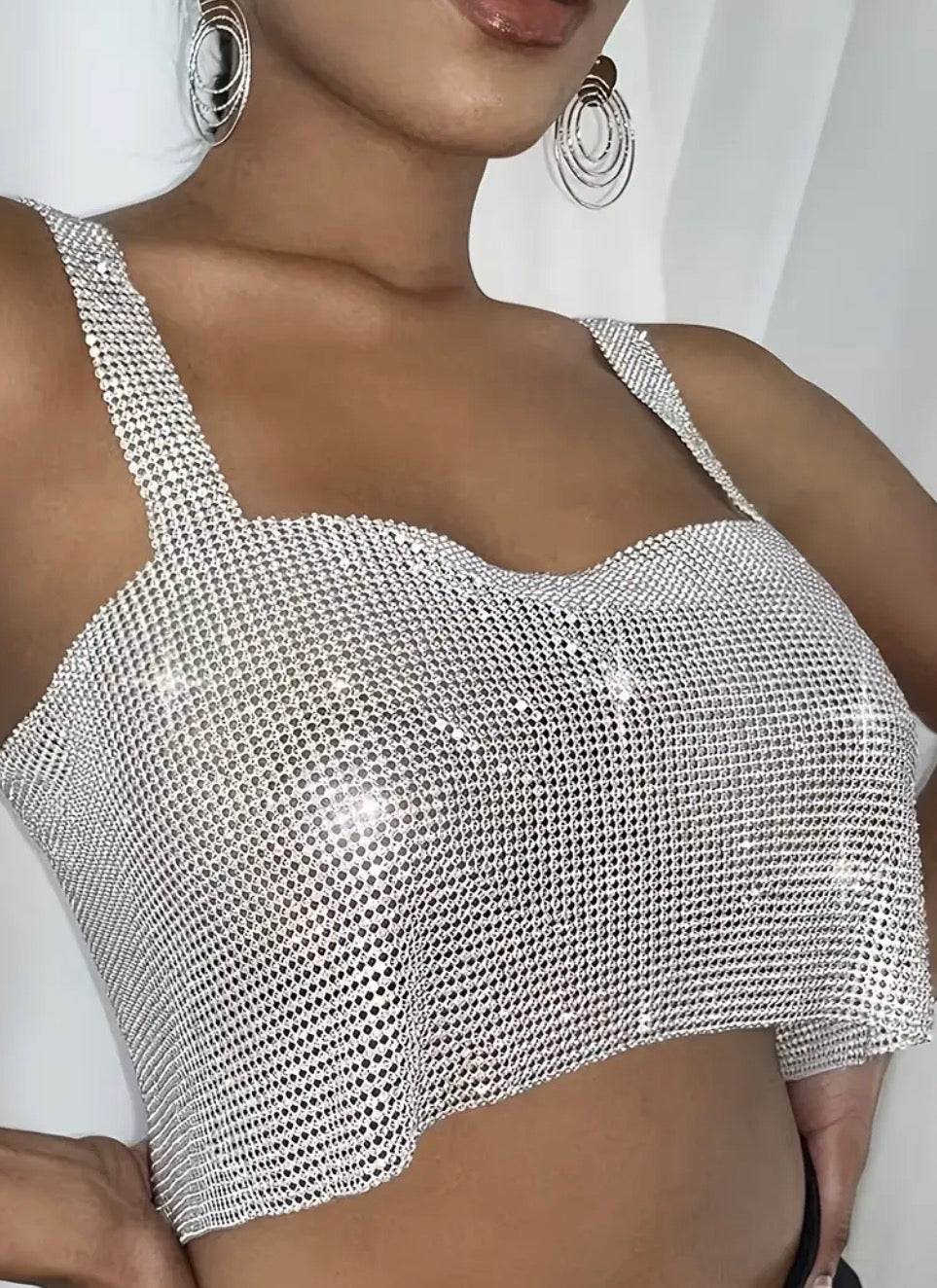 Top de brillos plateado