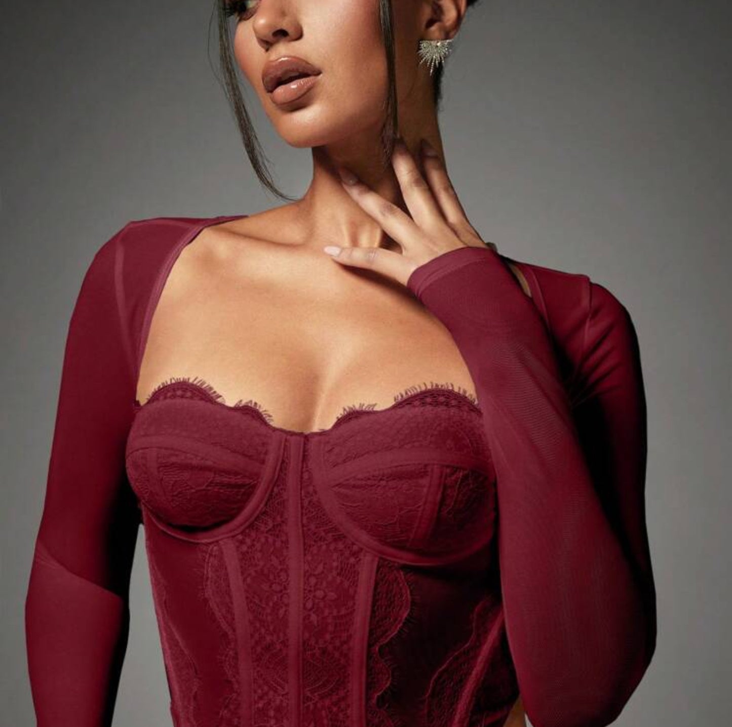 Corset valery con mangas vino tinto