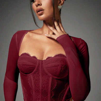 Corset valery con mangas vino tinto