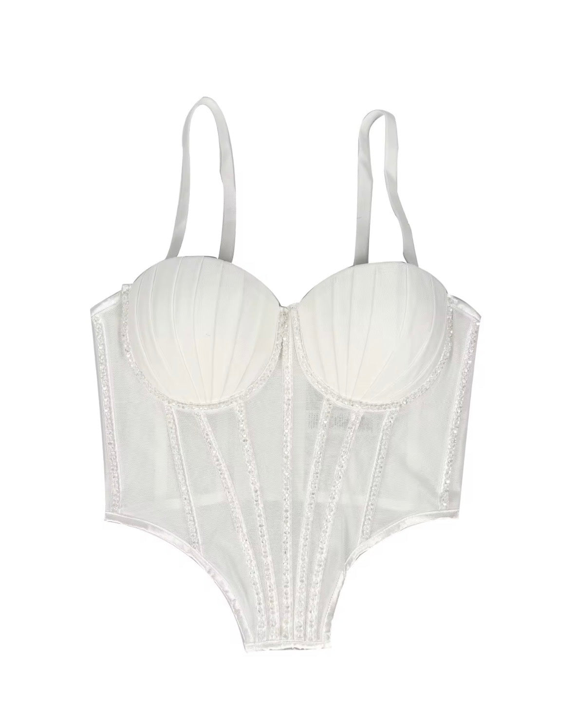 Corset coral de brillos blanco