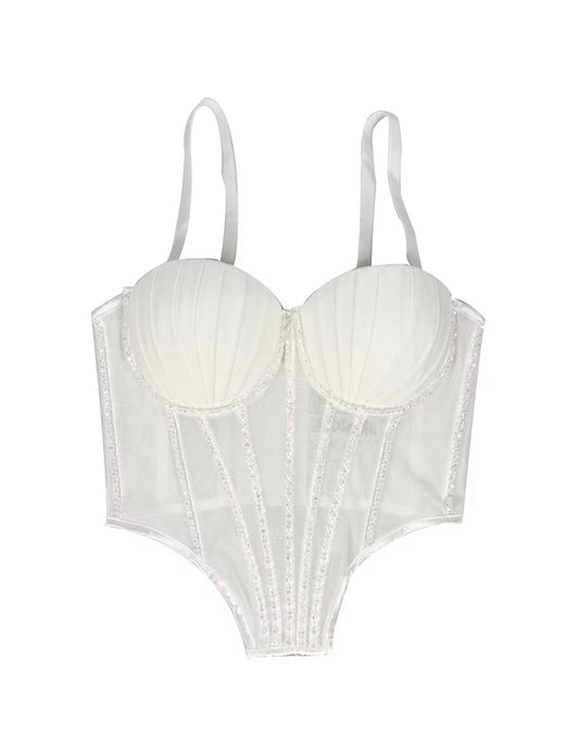 Corset coral de brillos blanco