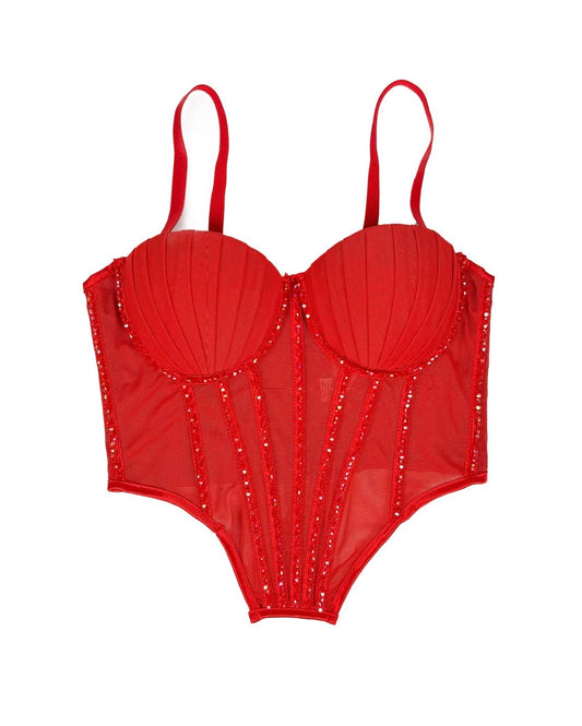 Corset coral de brillos rojo