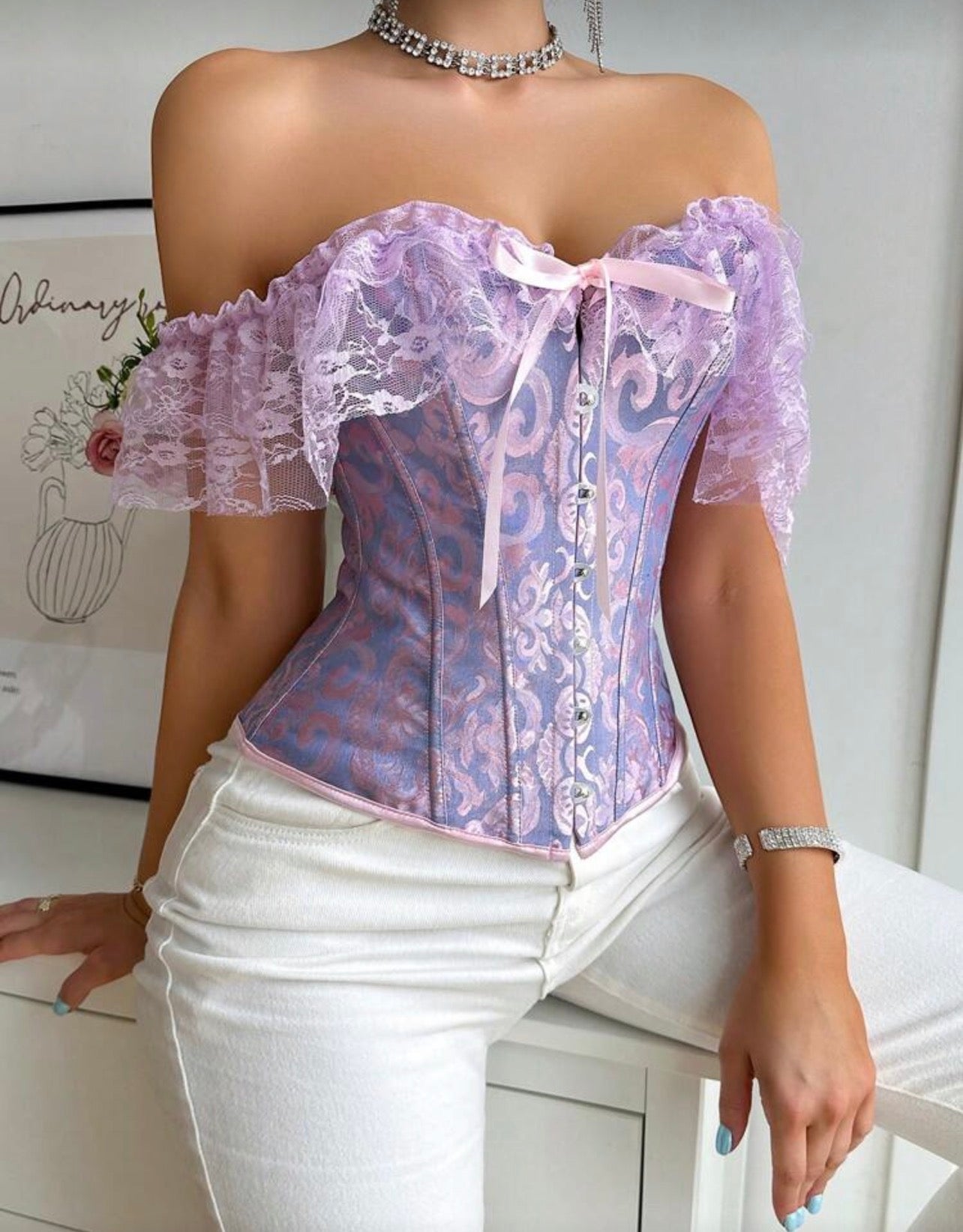 Corset victoriano lila Mangas