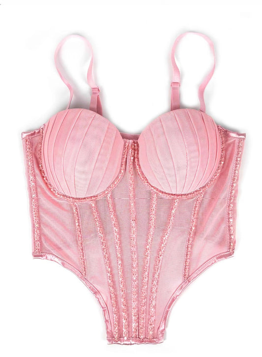 Corset coral de brillos rosa
