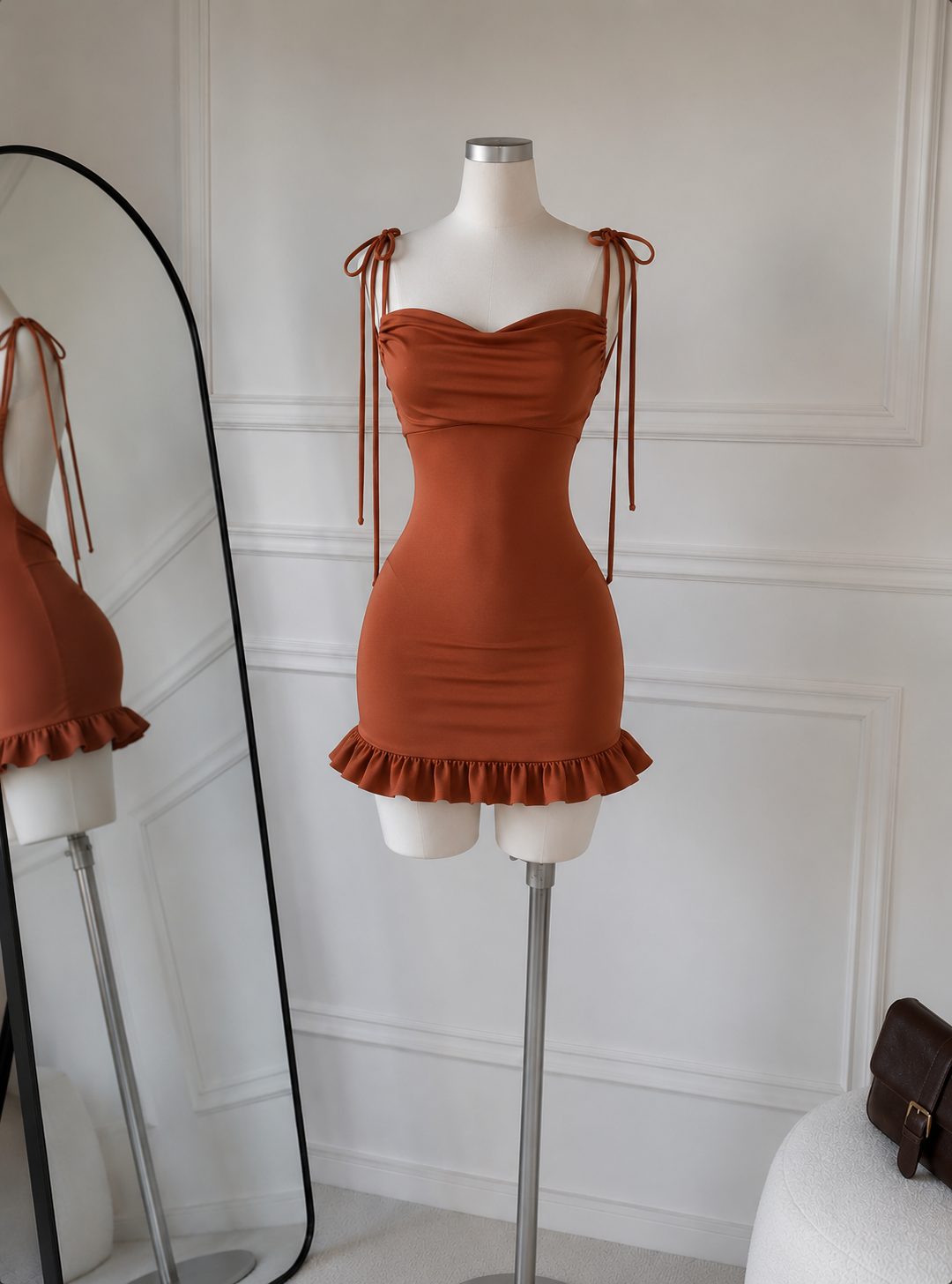 Vestido maia corto café terracota