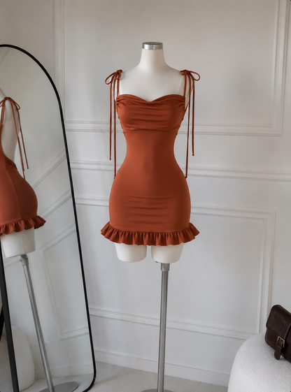 Vestido maia corto café terracota