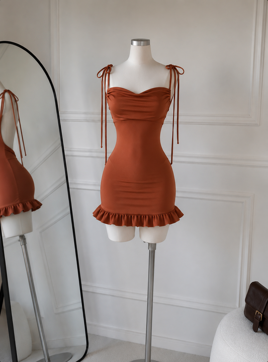 Vestido maia corto café terracota