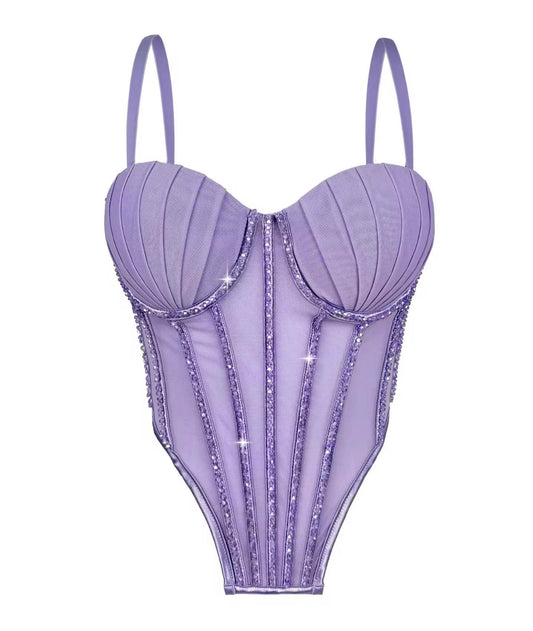 Corset coral de brillos lila