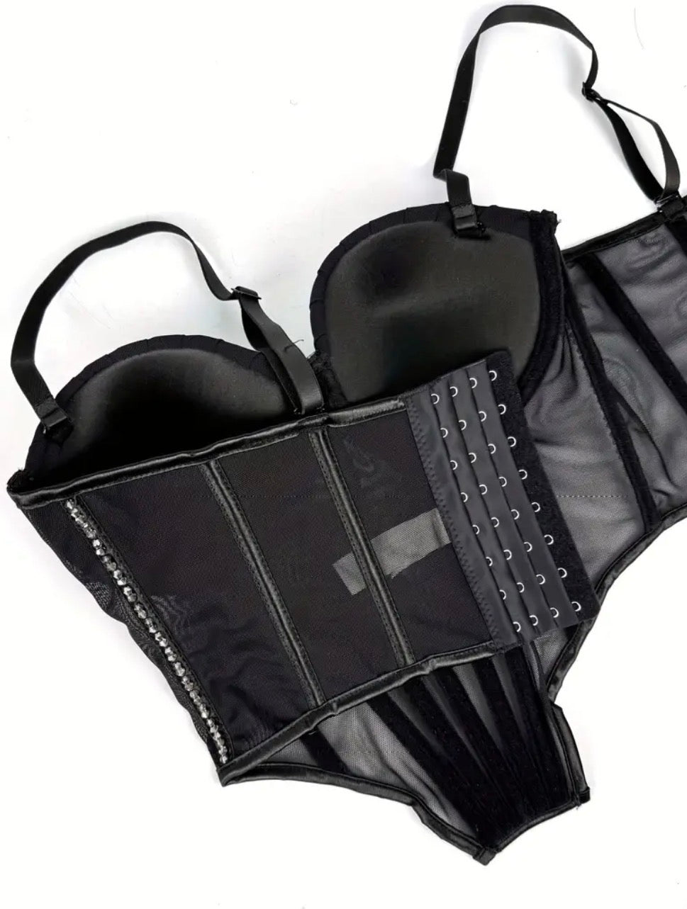 Corset coral de brillos negro