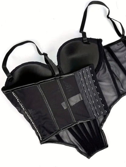 Corset coral de brillos negro