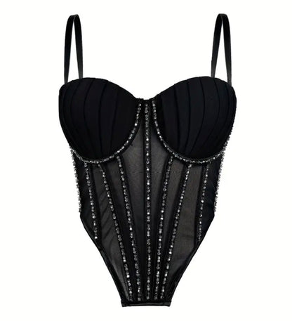 Corset coral de brillos negro
