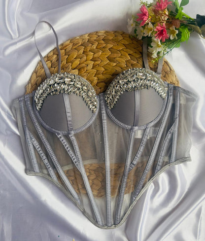 Corset luxury piedras gris