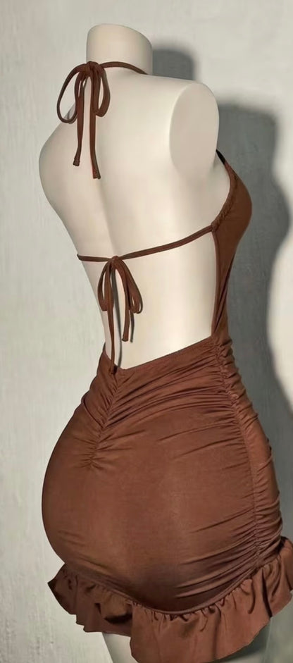Vestido maia corto café terracota
